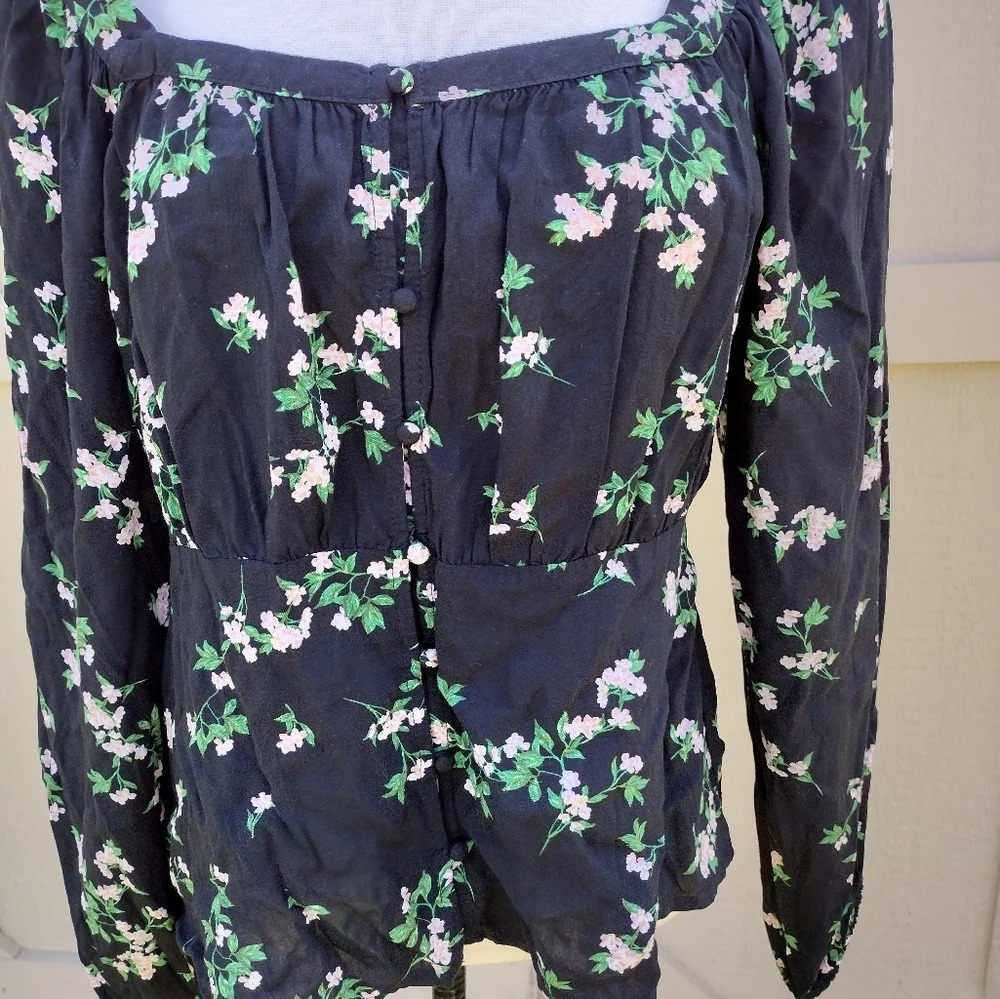 Old Navy Womens Top Blouse  Shirt Size L Black Floral - Picture 5 of 9
